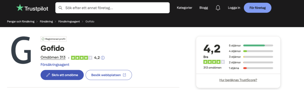 Gofido hemförsäkring omdöme Trustpilot